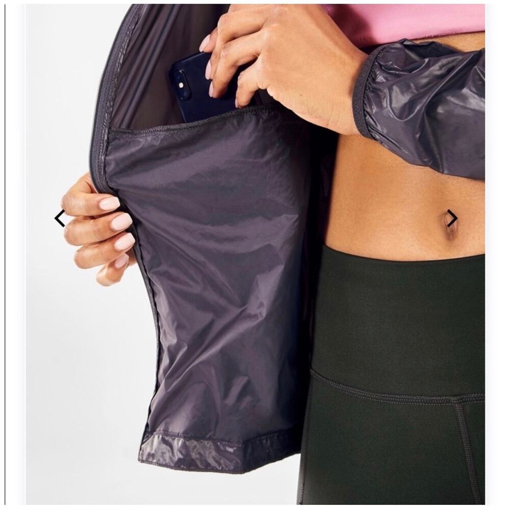 Fabletics Kali Run Jacket Gray Packable Hooded Wi… - image 5